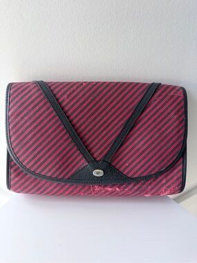 Vintage Gucci Red & Black Stripe Clutch Bag | Leather Trim Envelope Pouch| AS IS